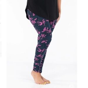 Lularoe Legging pants Floral print Emerald green/ pink Butter Soft Stretch 1X